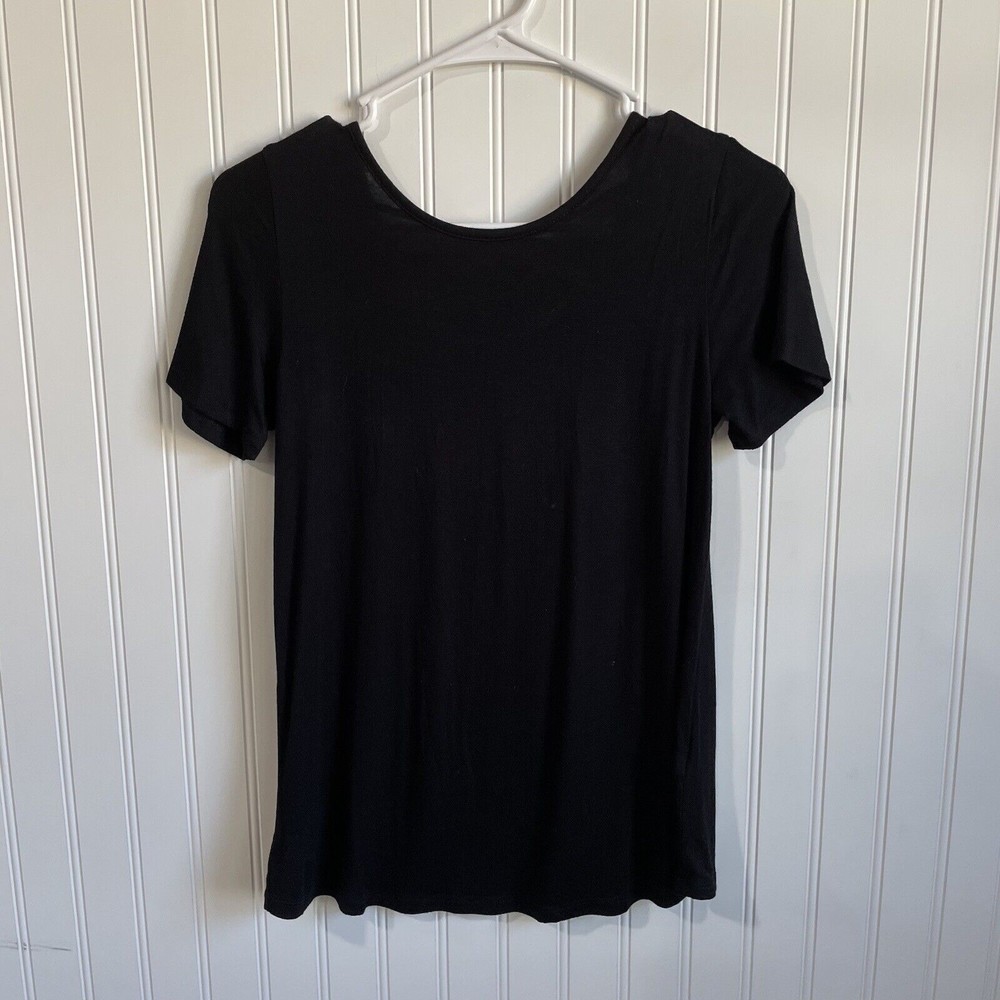 Active USA Womens Medium‎ Black Criss Cross Cut Out On Back T-Shirt Short Sleeve